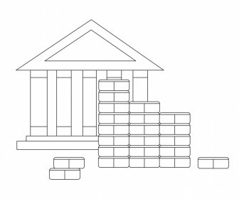Elementos De Design De Finanças Bancárias Moedas Brancas Pretas Esboço Do Edifício