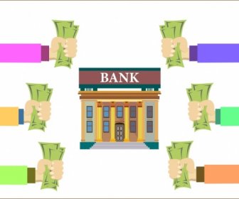 Bank Saving Demand Concept Hands Holding Money Icons