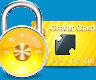 Banking Design Elements Yellow Credit Card Lock Icons