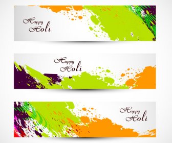 Banner E Intestazione Impostare Grunge Holi Con Variopinti Colori Spruzzo Illustrazione Vettoriale