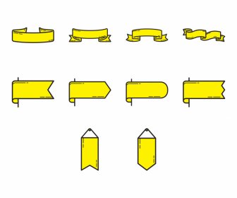 バナーアイコンは黄色のエレガントな古典的なリボン形状のスケッチを設定します