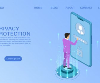 Banner Melindungi Data Dan Kerahasiaan Pada Perlindungan Privasi Mobile Dan Keamanan Adalah Rahasia Datar Vektor Isometrik Ilustrasi
