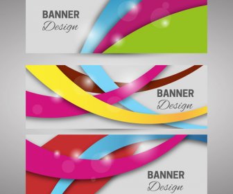 Set Banner Dengan Garis-garis Lengkung Yang Berwarna-warni Desain