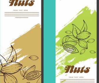 Banner Template Sets Nuts Background Hand Drawn Sketch