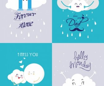 Banner Templates Collection Stylized Cloud Icons Decor