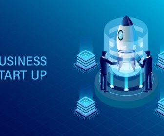 Banner With Business Start Up Concept Business Success Goal Isometric Illustration Cartoon Vector