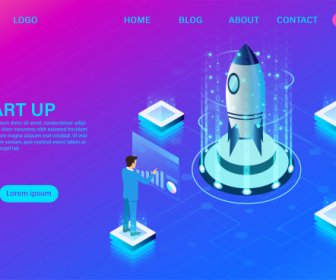 Banner With Business Start Up Concept Digital Marketing Business Success Goal Isometric Illustration Cartoon Vector