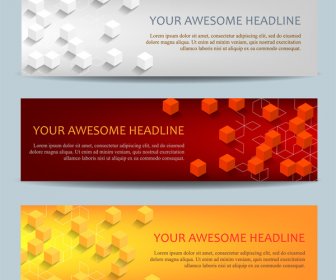 Banners Set With 3d Cubic Design Background