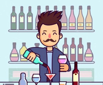 Bar Latar Belakang Bartender Anggur Kaca Botol Ikon