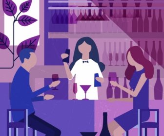 Бар фон фиолетовый дизайн гостевой официантка иконы