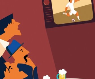 Menggambar Pria Kehidupan Yang Bar Menonton Sepak Bola Berwarna Kartun