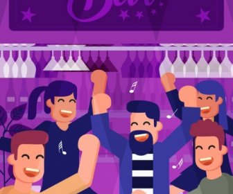 Bar Party Hintergrund Jubelnden Menschen Symbol Comic-Figuren