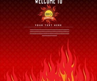 Barbecue Party Banner Red Flame Backdrop Fire Icon
