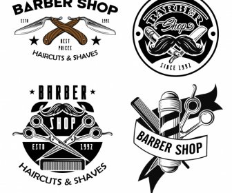 парикмахерская логотип шаблоны классических инструментов элементы декора