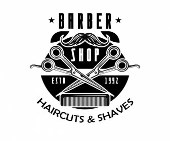 Barber Shop Logotype Black White Flat Retro Symbols