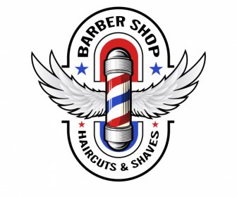 Barber Shop Logotype Dekorasi Sayap Desain Mengkilap Modern