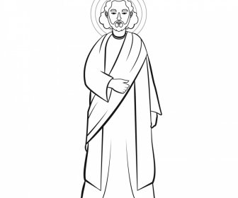 Bartholomew Christian Apostle Icon Black White Retro Cartoon Character Outline