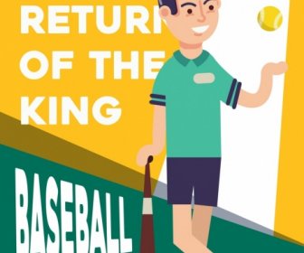 Baseball Banner Player Icon Cartoon Character