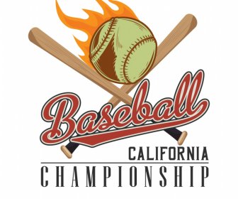 baseball championship tournament banner dynamic classical ball stick texts fire sketch