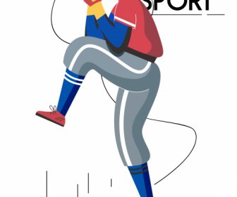 Ikon Pemain Bisbol Gerak Sketsa Karakter Kartun