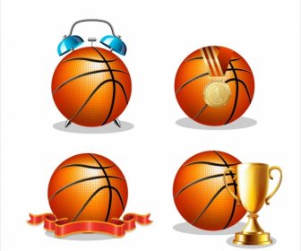 Basket Ball Icons Collection Colored 3d Design