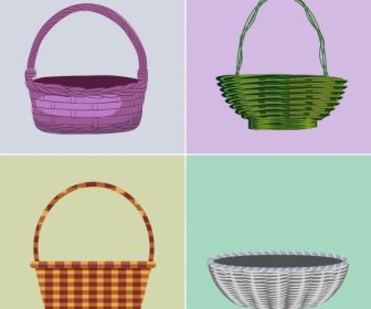 Basket Icons Colored Classical Decor Traditional Craft Design