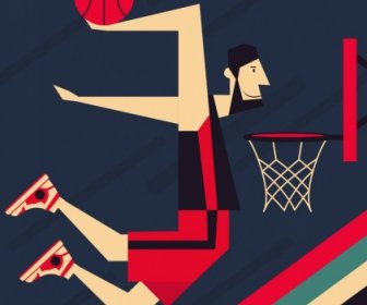 Caricature Couleur D’icône De Joueur Masculin De L’arrière-plan De Basket-ball