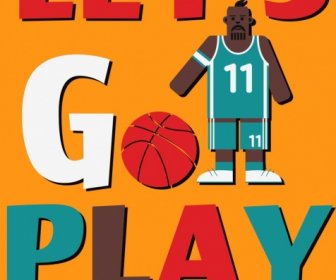 Basketball Baner Black Male Player Icon Texts Decor