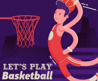 Basketball Banner Male Player Icon Colored Cartoon Design