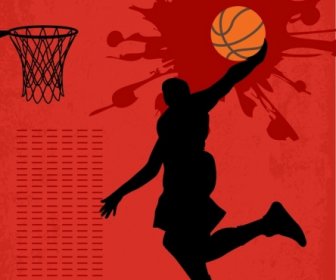 Basketball Banner Template Red Grunge Design Player Silhouette