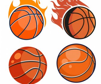 basketball design elements flaming balls flat vector design