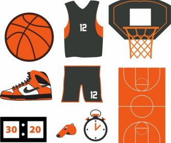كرة السلة عناصر التصميم مختلف الأجسام الملونة