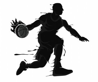Basketball Player Icon Dark Black Silhouette Dynamic Grunge Flat Vector Design