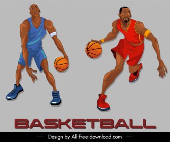 Joueur De Basket-ball Icônes Personnages De Dessins Animés Conception Dynamique