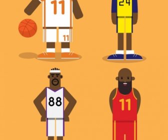 Basketball Player Icons Funny Cartoon Characters