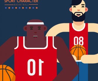Basketball Players Icons Male Cartoon Characters