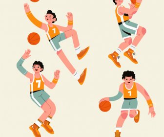 Joueurs De Basket-ball Icônes Motion Sketch Personnages De Dessin Animé