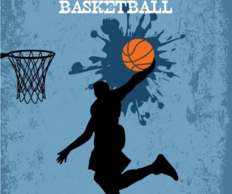 Basketball Poster Athlete Silhouette Grunge Splashing Decor