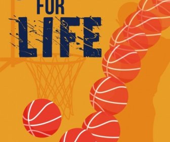 Il Basket Promozione Banner Muovendo Palla Icone Potente Design