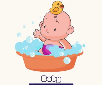 Baño Icono Bebé Lindo Carácter De Dibujos Animados