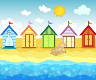 Beach Drawing Colorful Houses Icon Bokeh Decor