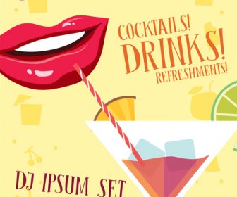 Beach Party Banner Design With Mouth Drinking Cocktail