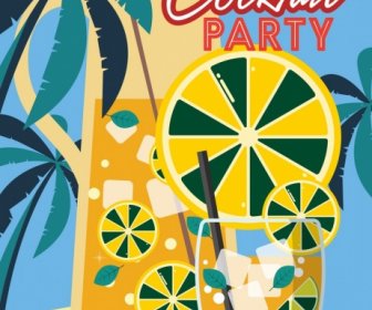 Icone Della Spiaggia Festa Banner Vetro Limone Fetta Di Cocco