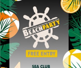 Sea Beach Party Poster Simboli Decorazione Colorato Design
