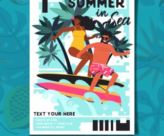 Strand Sommer Poster Surfen Paar Ikone Cartoon Figuren