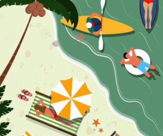 Pantai Liburan Menggambar Kartun Berwarna Orang-orang Yang Rekreasi