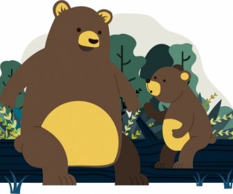 곰 가족 배경 귀여운 만화 디자인