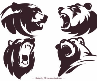 熊頭圖示情感素描剪影手繪設計。