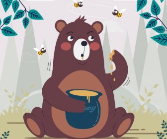Bear Honey Background Cute Cartoon Character
