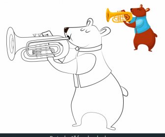 Beruang Icon Lucu Bergaya Sketsa Digambar Kartun